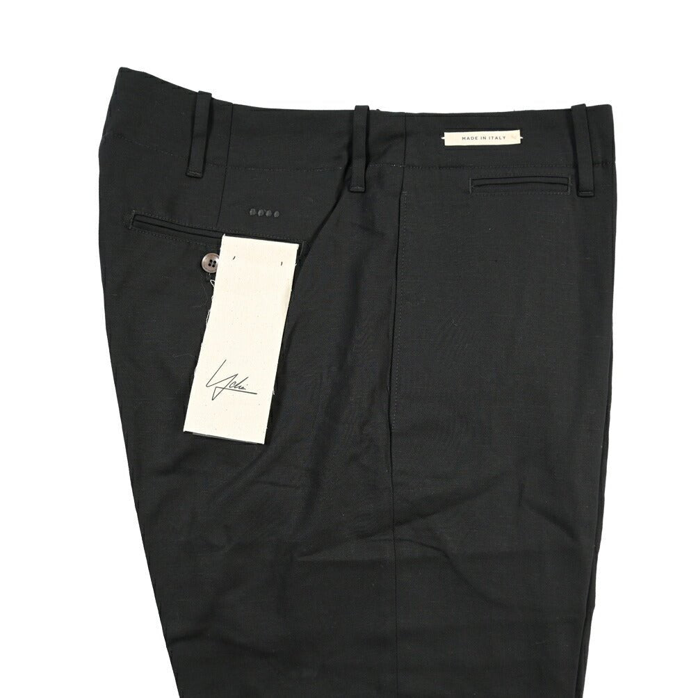 YCHAI “ROBUSTO” リネン混コットン ノータックパンツ / TAPERED FIT ブラック(NERO) 33 | GUARDAROBA MILANO OFFICIAL STORE