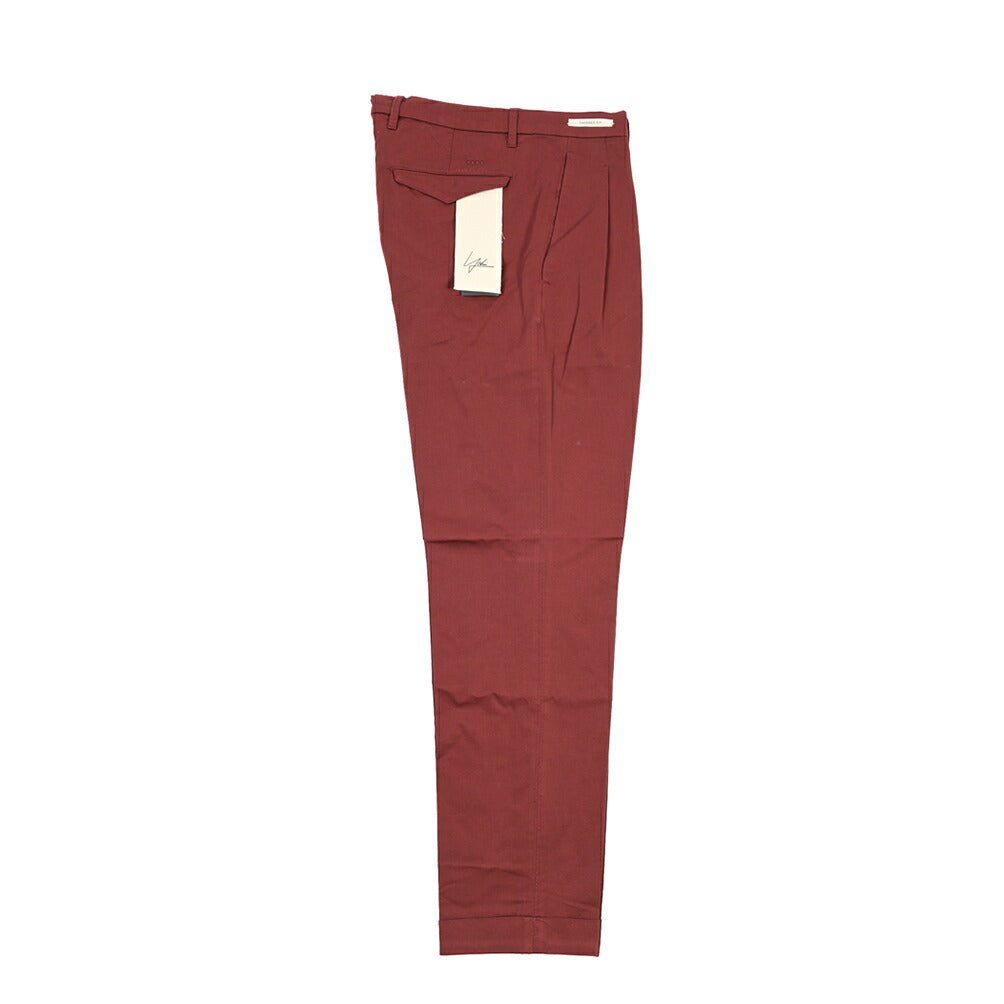 YCHAI “ROBUSTO” リネン混コットン ツータックストレッチパンツ / TAPERED FIT ワインレッド(BORDEAUX) 29 | GUARDAROBA MILANO OFFICIAL STORE