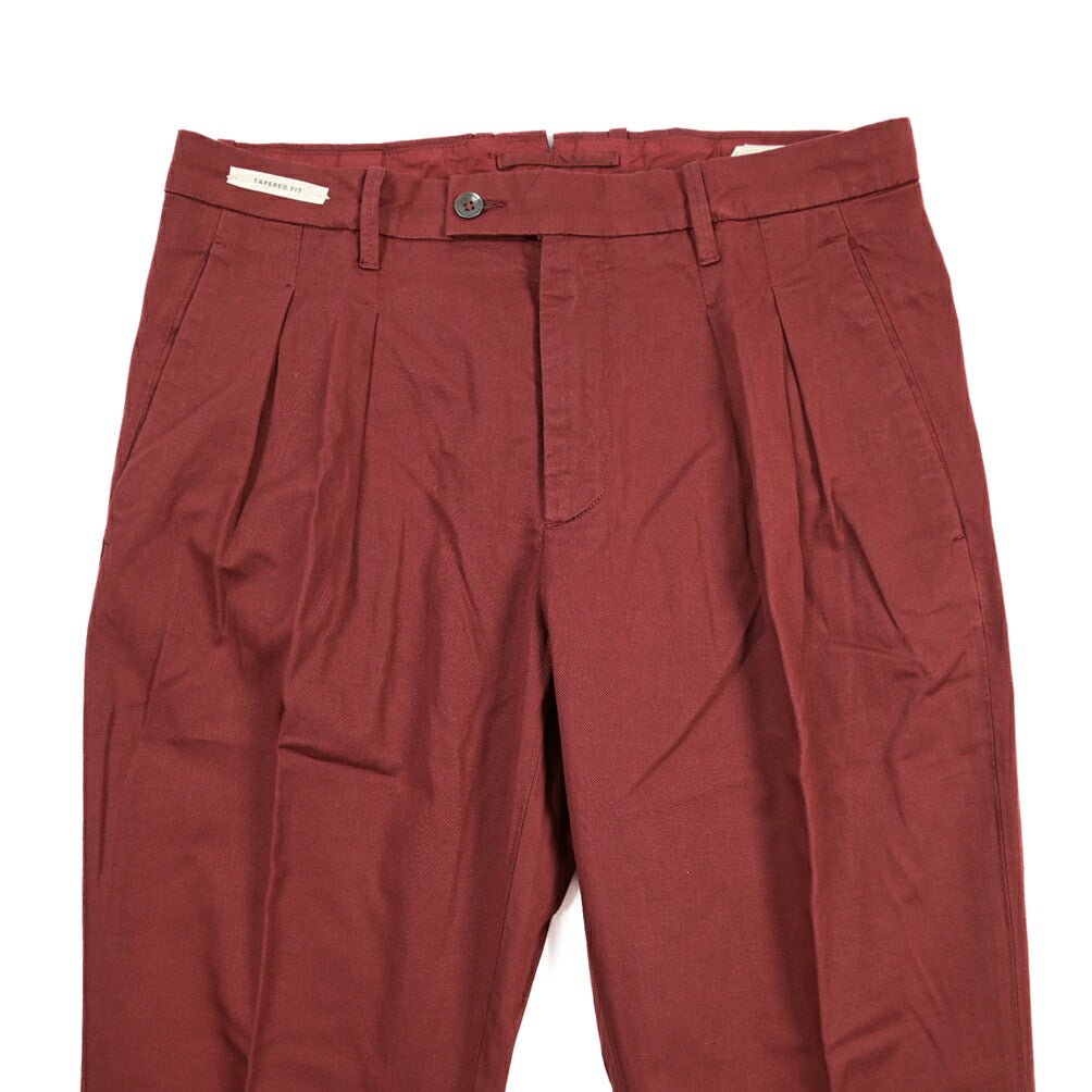 YCHAI “ROBUSTO” リネン混コットン ツータックストレッチパンツ / TAPERED FIT ワインレッド(BORDEAUX) 29 | GUARDAROBA MILANO OFFICIAL STORE