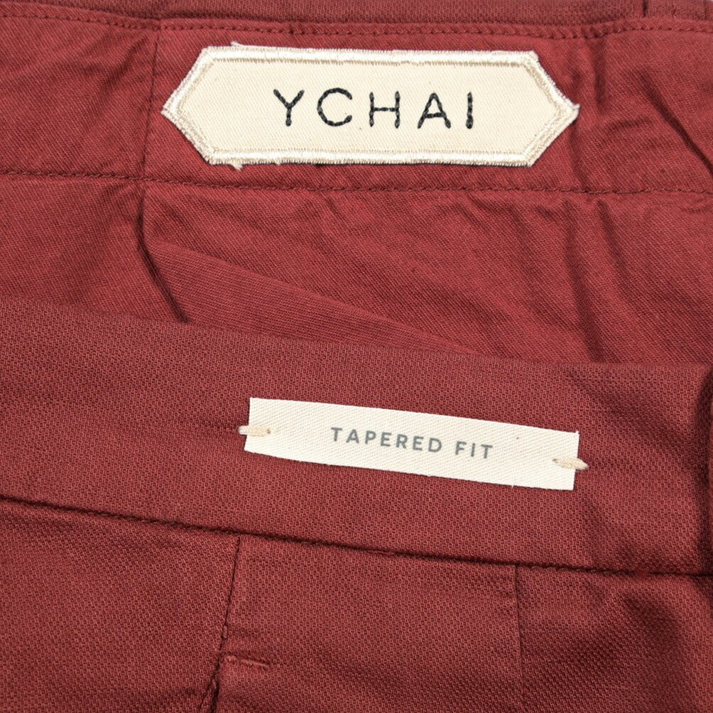 YCHAI “ROBUSTO” リネン混コットン ツータックストレッチパンツ / TAPERED FIT ワインレッド(BORDEAUX) 29 | GUARDAROBA MILANO OFFICIAL STORE