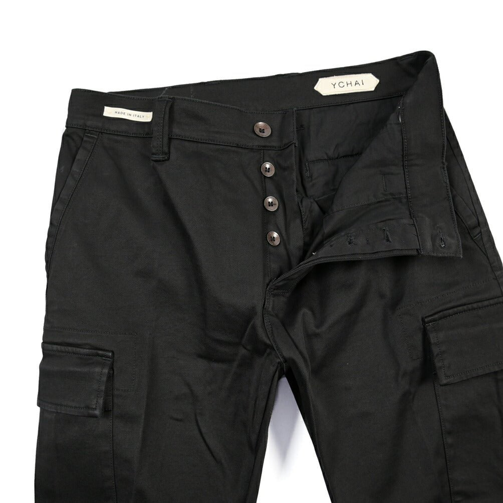YCHAI “ROBUSTO” ストレッチコットン ノータックカーゴパンツ / TAPERED FIT ブラック(NERO) 30 | GUARDAROBA MILANO OFFICIAL STORE