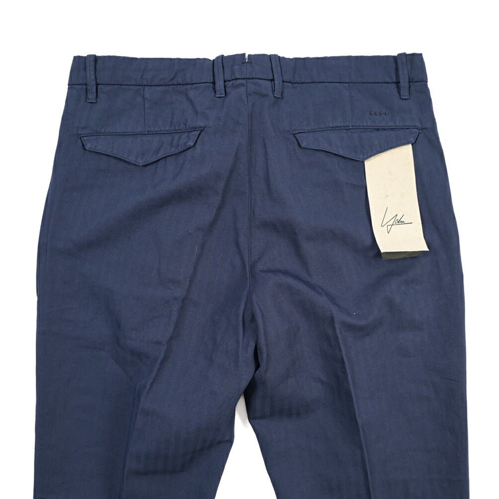 YCHAI “ROBUSTO” リネン混コットン ツータックヘリンボーンパンツ / TAPERED FIT ネイビー(BLU) 31 | GUARDAROBA MILANO OFFICIAL STORE