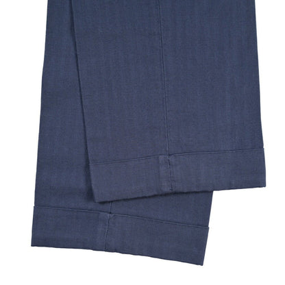 YCHAI “ROBUSTO” リネン混コットン ツータックヘリンボーンパンツ / TAPERED FIT ネイビー(BLU) 31 | GUARDAROBA MILANO OFFICIAL STORE