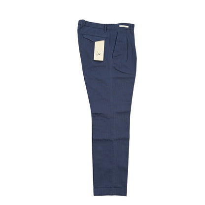 YCHAI “ROBUSTO” リネン混コットン ツータックヘリンボーンパンツ / TAPERED FIT ネイビー(BLU) 31 | GUARDAROBA MILANO OFFICIAL STORE
