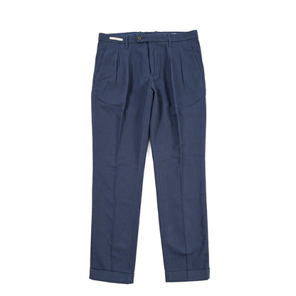 YCHAI “ROBUSTO” リネン混コットン ツータックヘリンボーンパンツ / TAPERED FIT ネイビー(BLU) 31 | GUARDAROBA MILANO OFFICIAL STORE