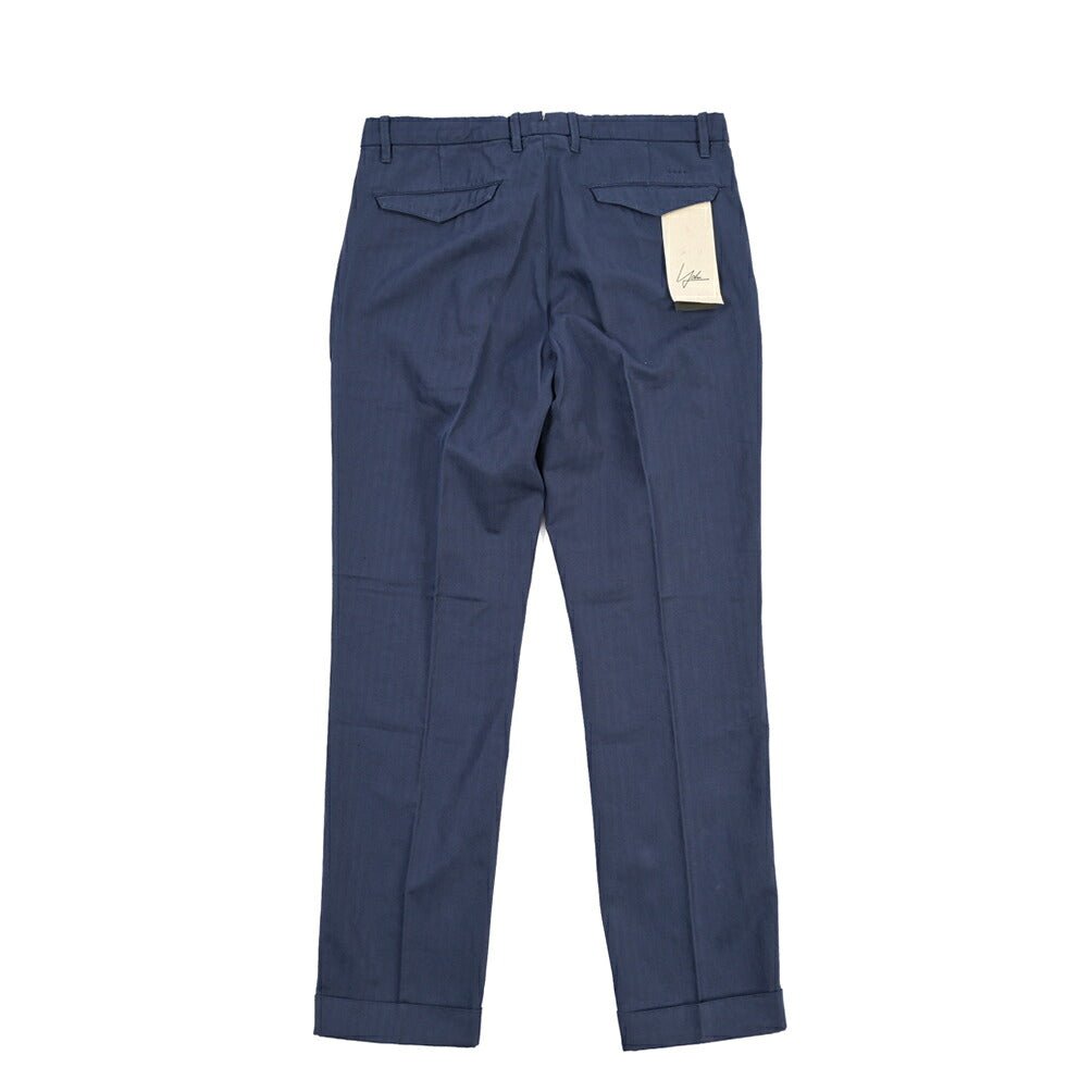 YCHAI “ROBUSTO” リネン混コットン ツータックヘリンボーンパンツ / TAPERED FIT ネイビー(BLU) 31 | GUARDAROBA MILANO OFFICIAL STORE