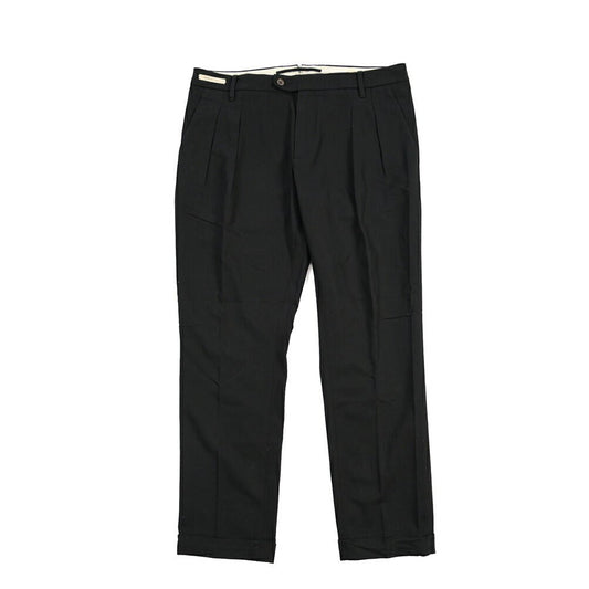 YCHAI “ROBUSTO” リネン混コットン ツータックスラックス / TAPERED FIT ブラック(NERO) 33 | GUARDAROBA MILANO OFFICIAL STORE