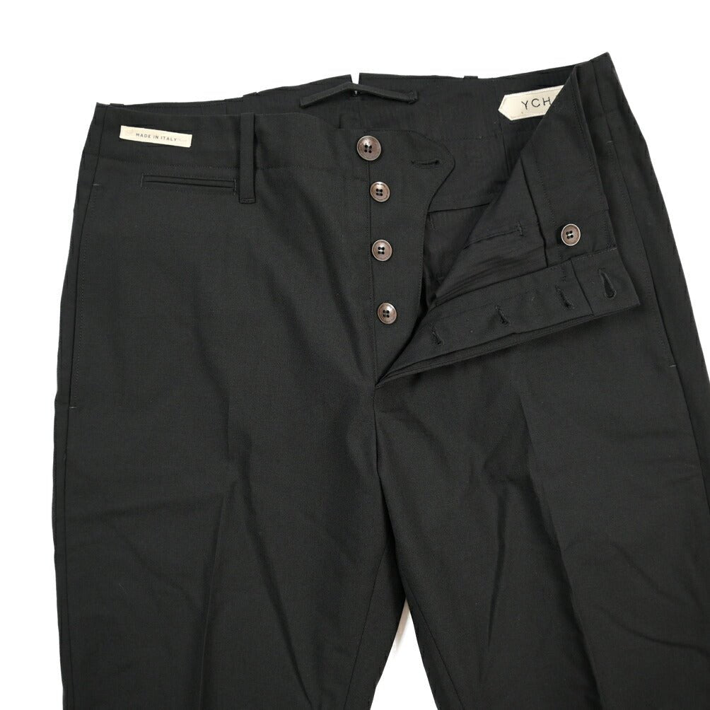 YCHAI ストレッチウール ノータックパンツ / TAPERED FIT ブラック 31 | GUARDAROBA MILANO OFFICIAL STORE