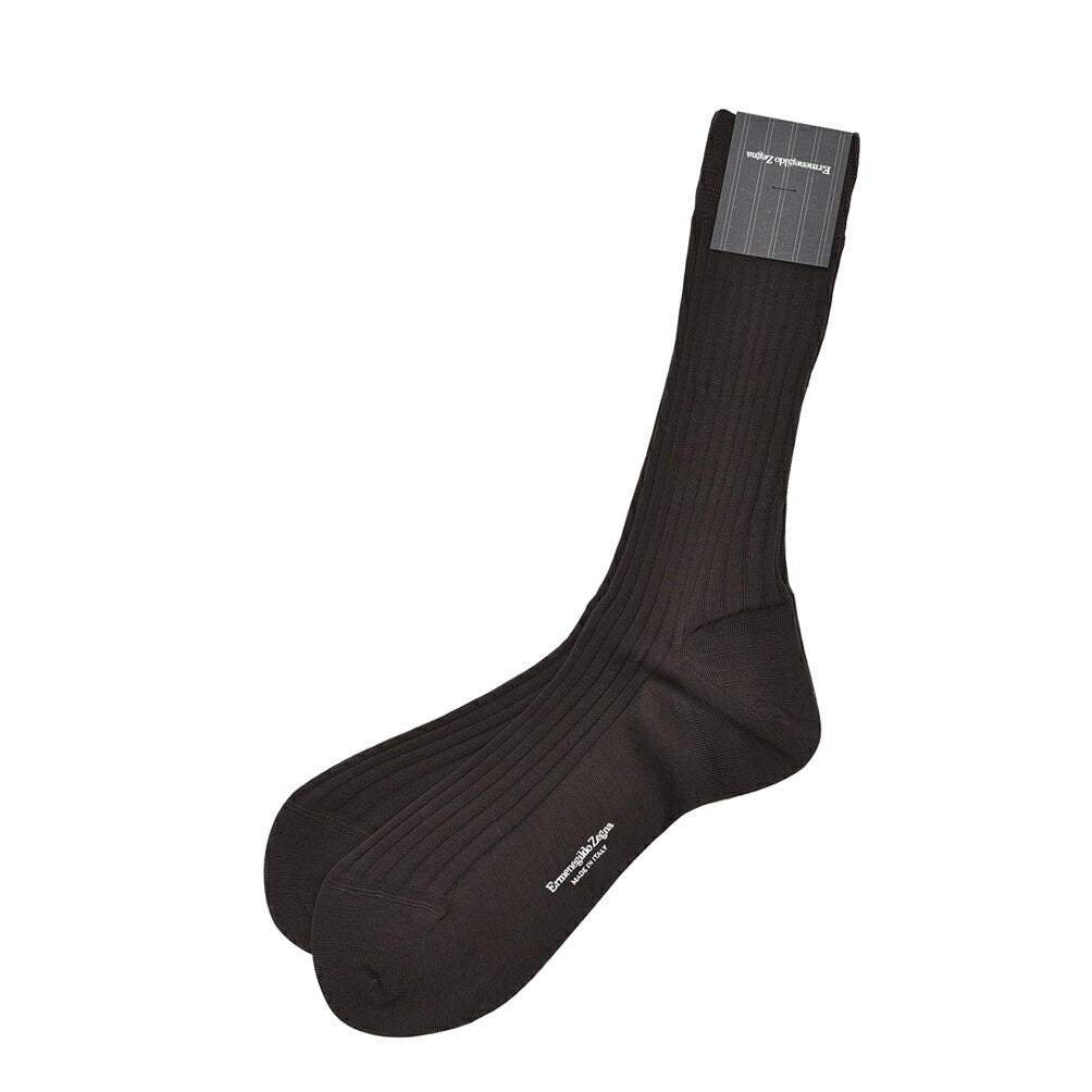 ZEGNA コットン100% リブ編みハイソックス 靴下｜427995-39_40｜GUARDAROBA MILANO OFFICIAL STORE