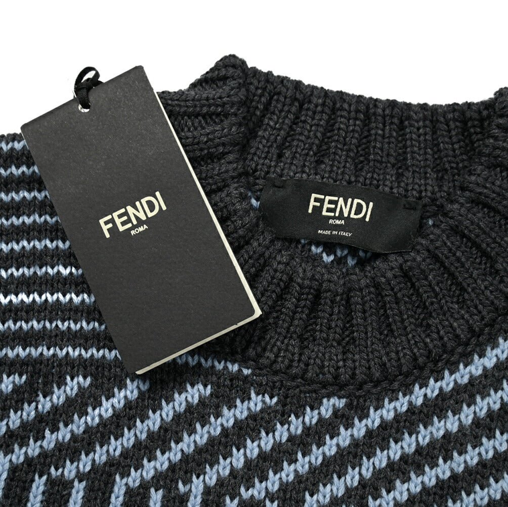 FENDI ウール100% ミドルゲージクルーネックジャガードニットセーター