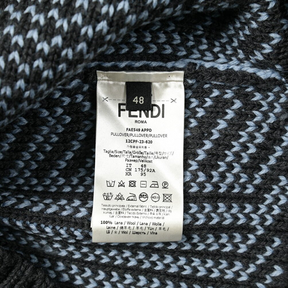 FENDI ウール100% ミドルゲージクルーネックジャガードニットセーター