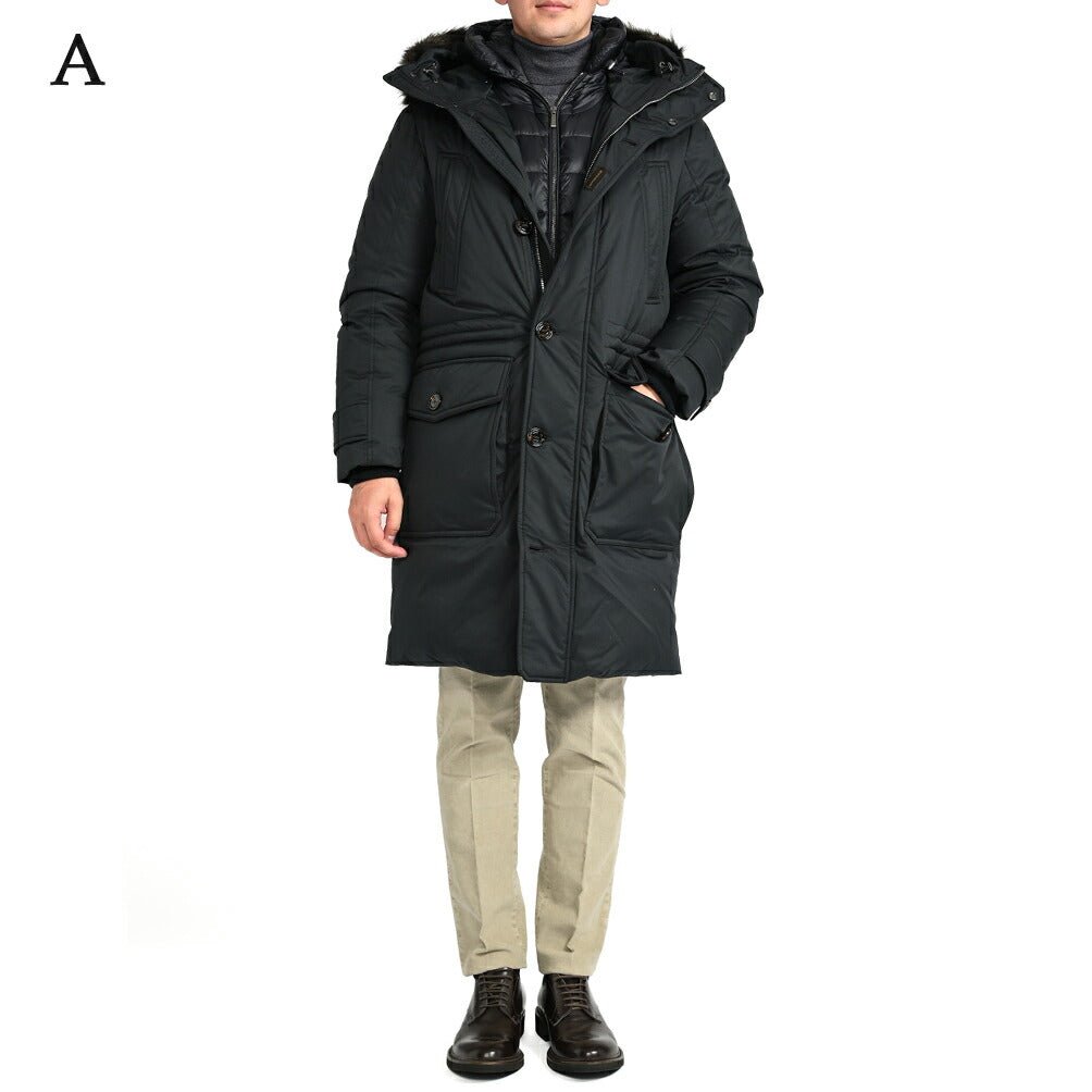23-24AW MOORER "HELSINKY-ADS" ストレッチポリエステル ダウンロングコートフーディー (ACQUA PROOF)｜GUARDAROBA MILANO OFFICIAL STORE