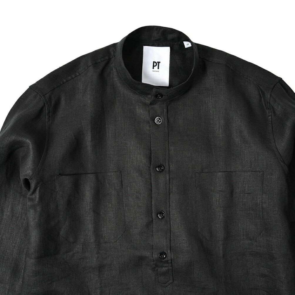 【新品】ピーティートリノ PT TORINO リネン ブザム バンドカラーシャツ ブラック【サイズ37】【メンズ】