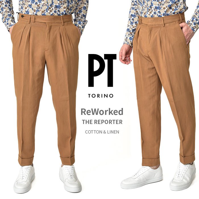 PT TORINO ReWorked "THE REPORTER" リネン混 ツータックスラックス｜GUARDAROBA MILANO OFFICIAL STORE